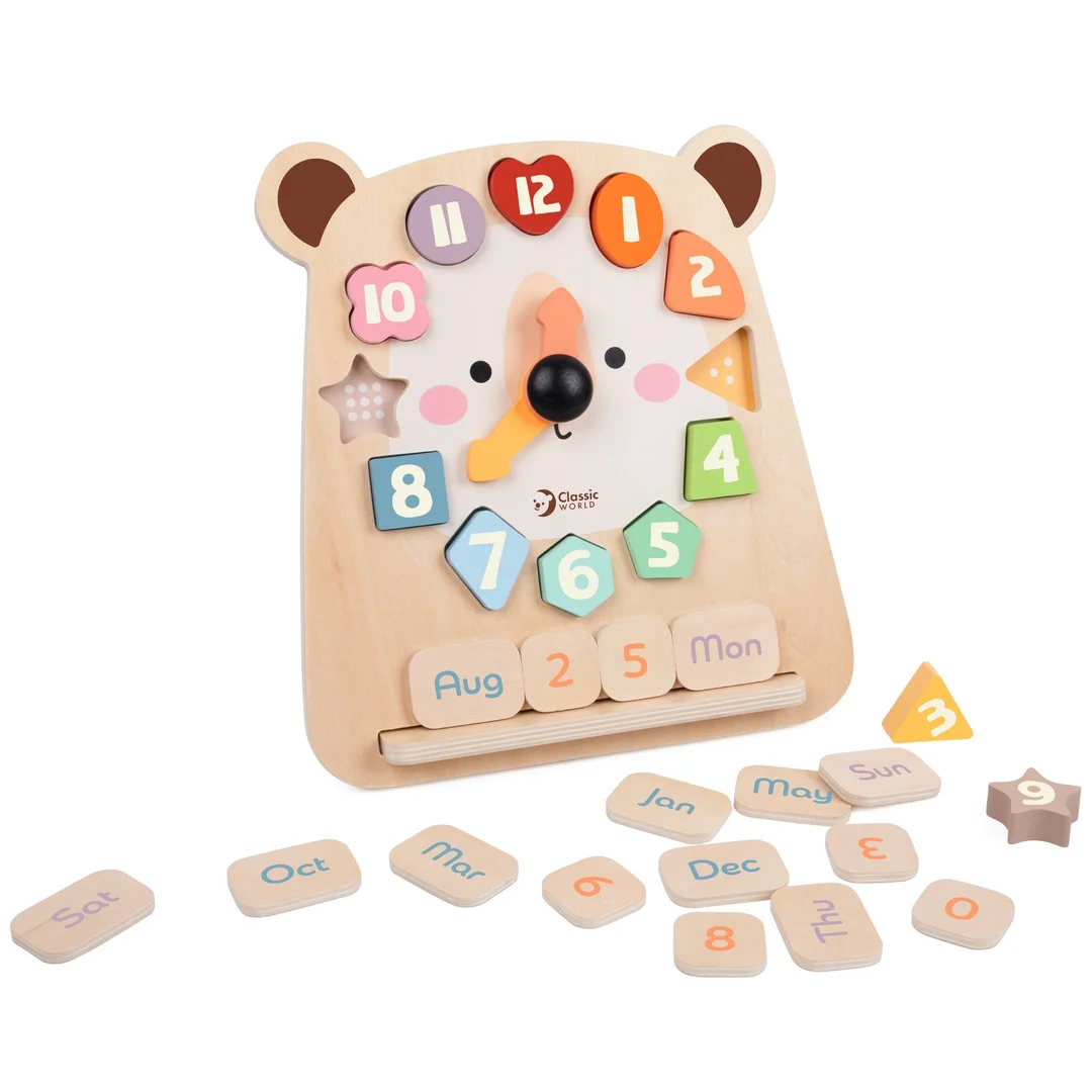 CLASSIC WORLD Zegar Miś Montessori Edukacyjny Nauka Czasu Liczenia i Daty