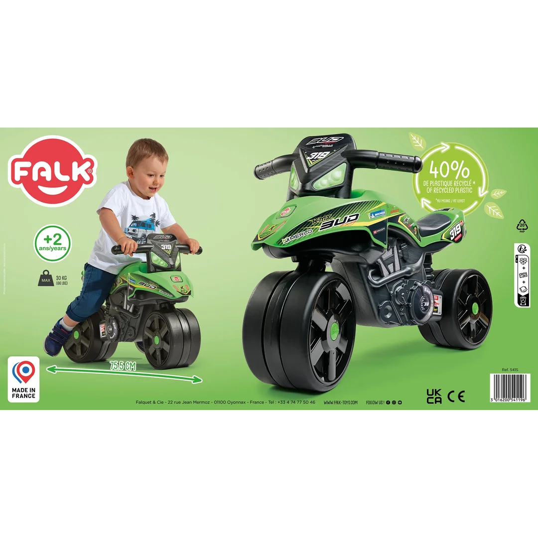 FALK Jeździk Racing Zielony Motorek Szerokie Koła