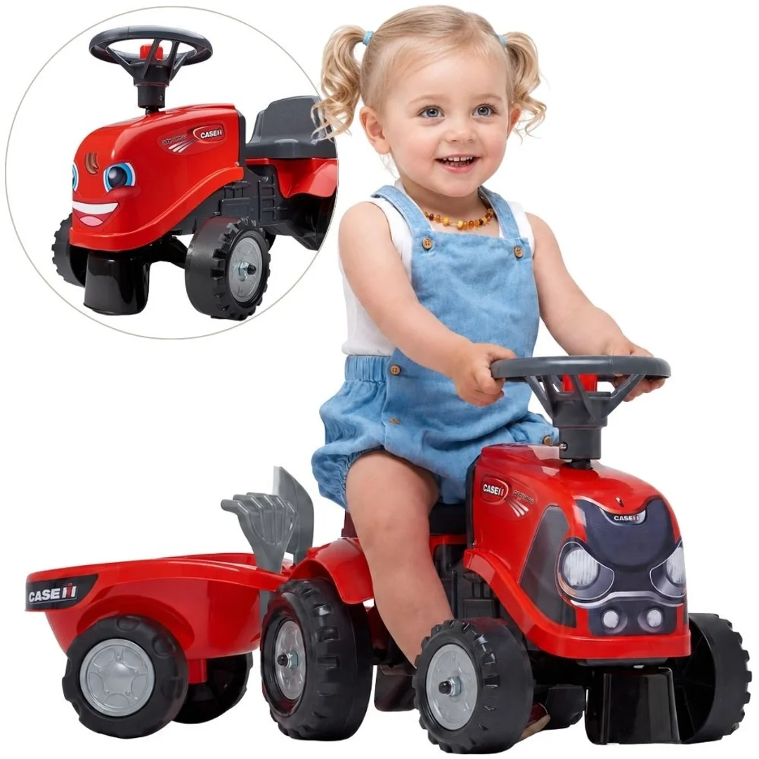 FALK Jeździk Traktorek Baby Case IH Ride On Czerwony z Przyczepką miesięcy