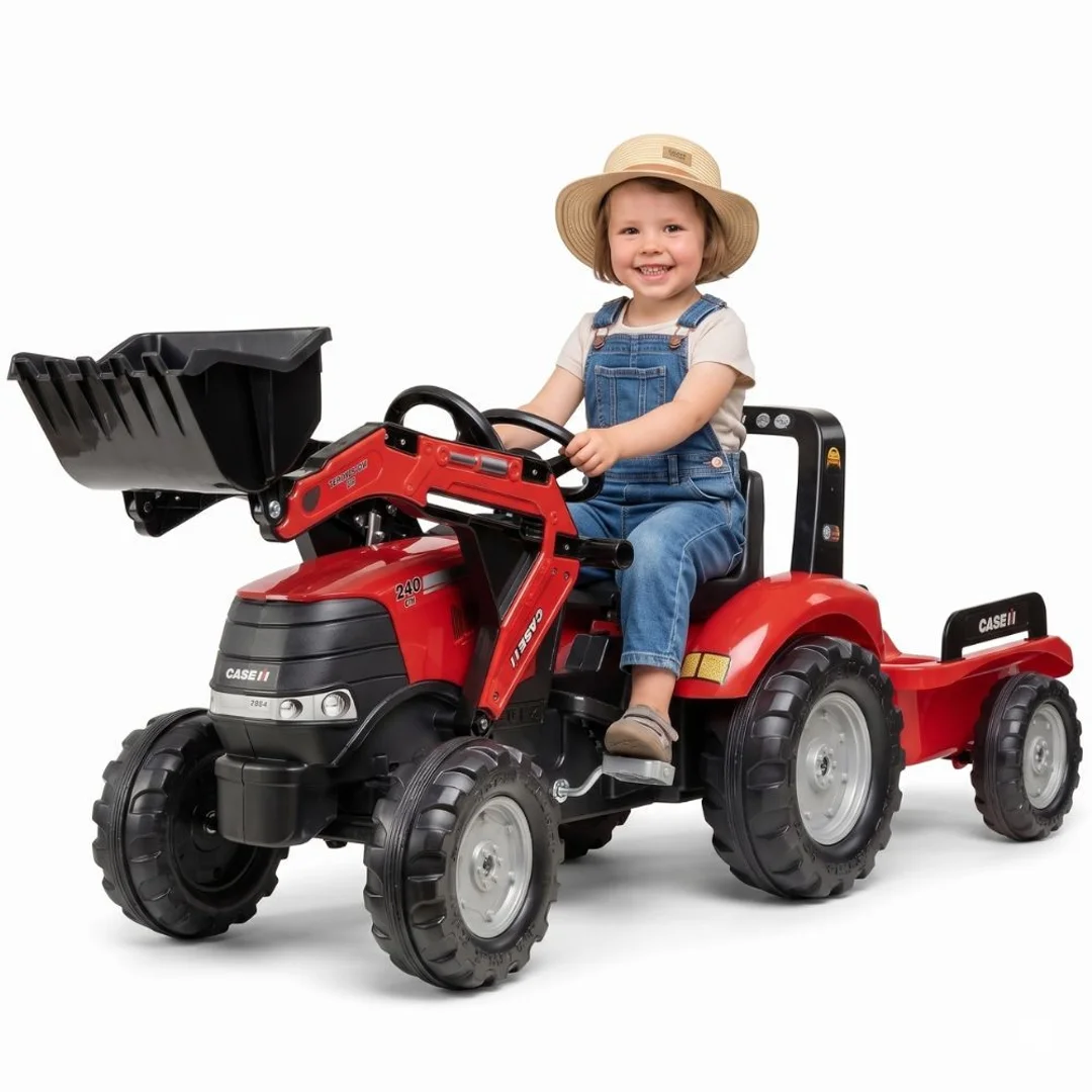 FALK Traktor Case na Pedały z Łyżką i Przyczepką Czerwony