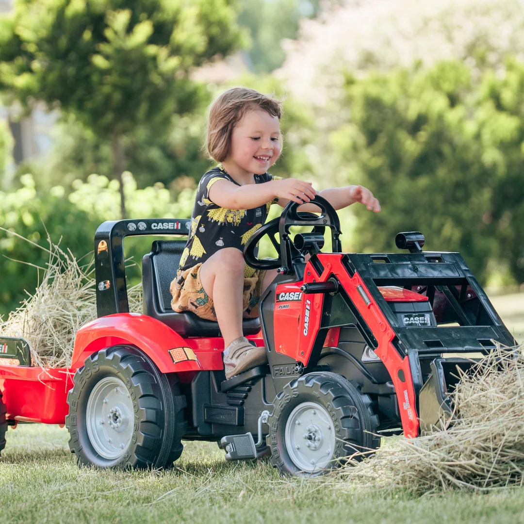 FALK Traktor Case na Pedały z Łyżką i Przyczepką Czerwony