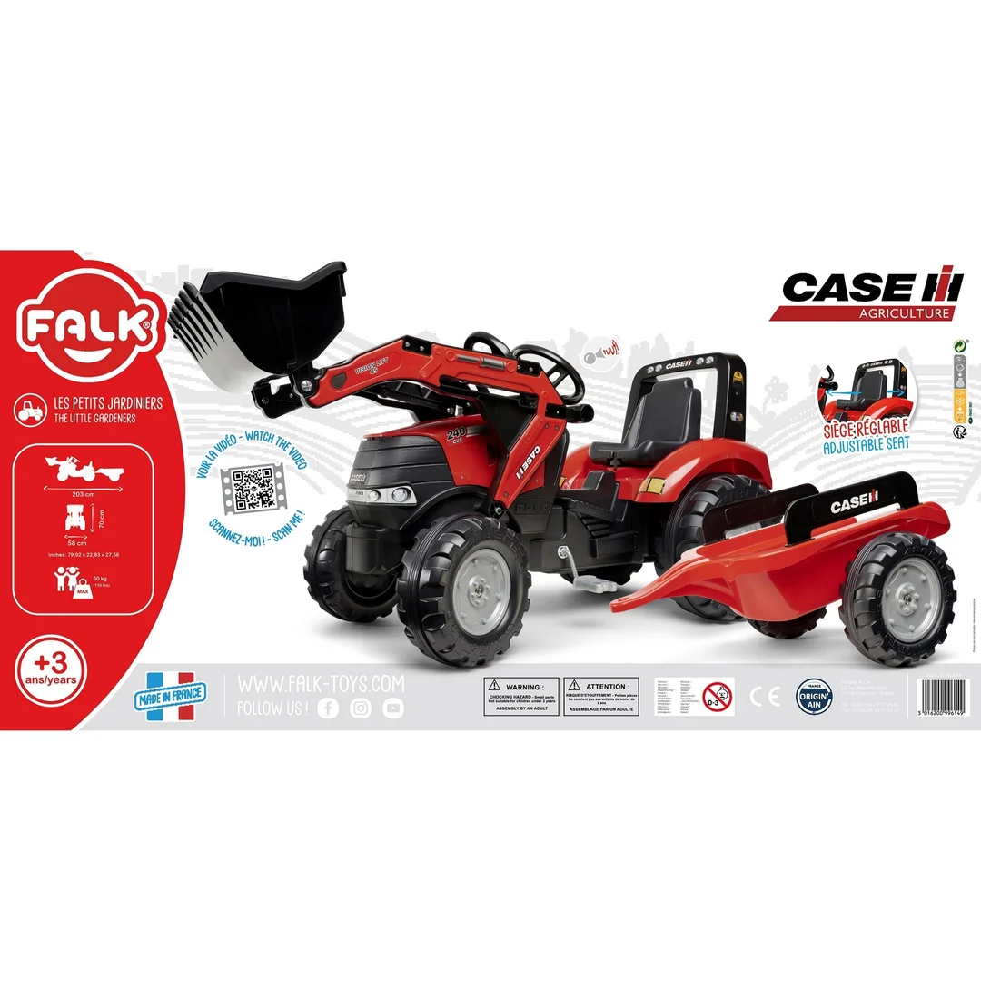 FALK Traktor Case na Pedały z Łyżką i Przyczepką Czerwony
