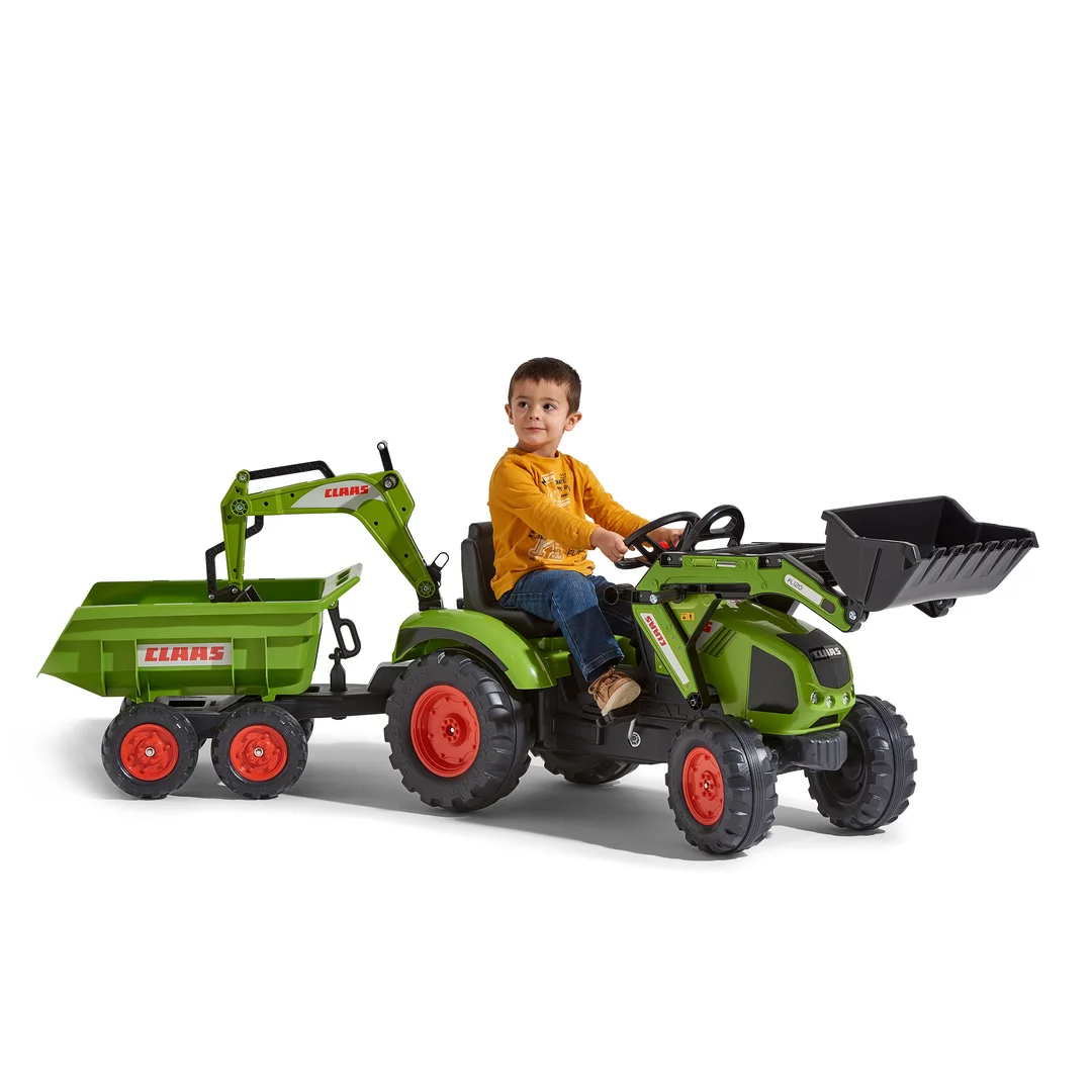 FALK Traktor CLAAS na Pedały z Przyczepą Łyżką i Spychaczem