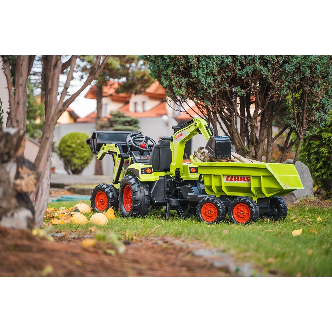 FALK Traktor CLAAS na Pedały z Przyczepą Łyżką i Spychaczem