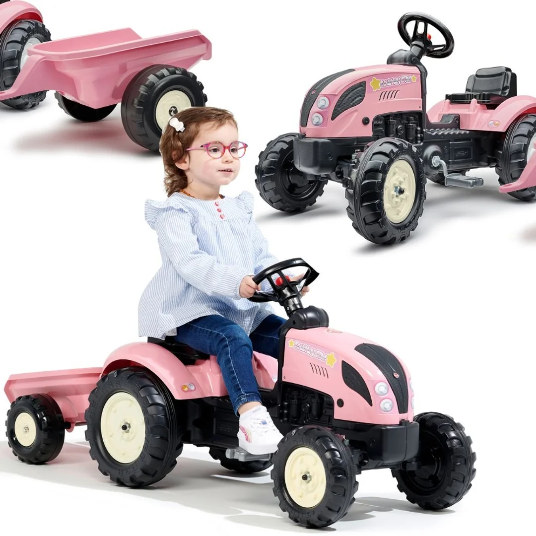 FALK Traktor Country Star Różowy na Pedały Przyczepka i