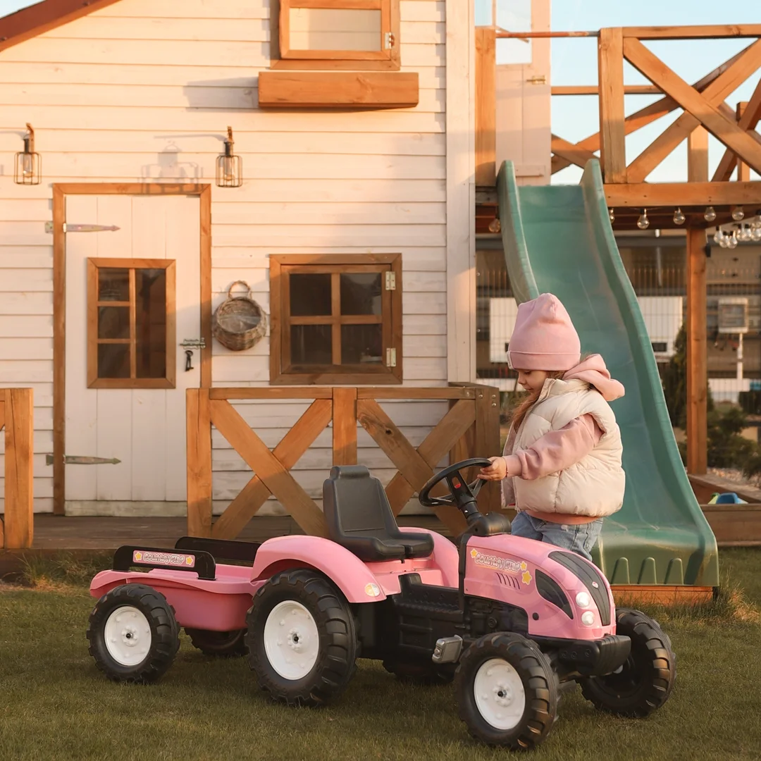 FALK Traktor Country Star Różowy na Pedały Przyczepka i