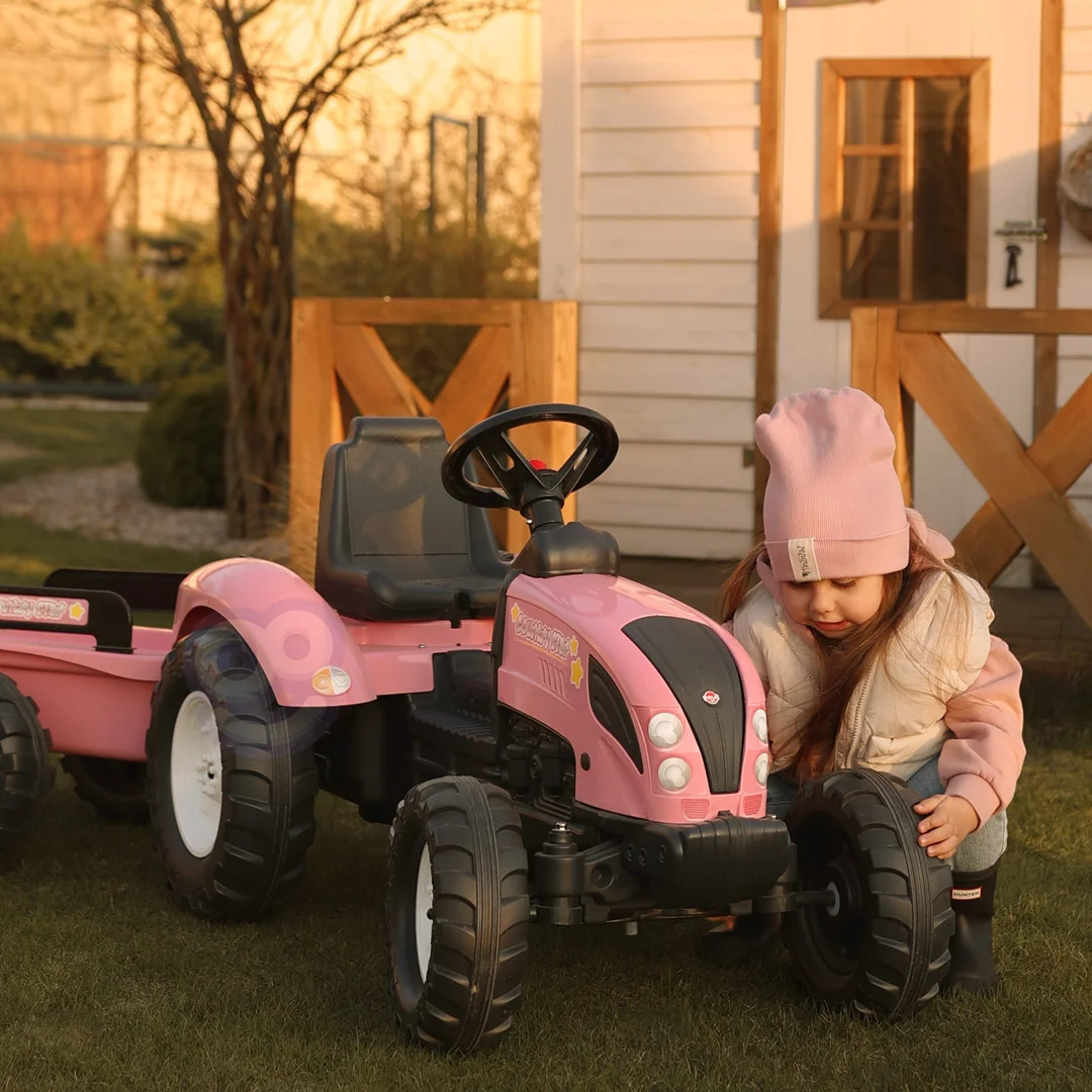 FALK Traktor Country Star Różowy na Pedały Przyczepka i