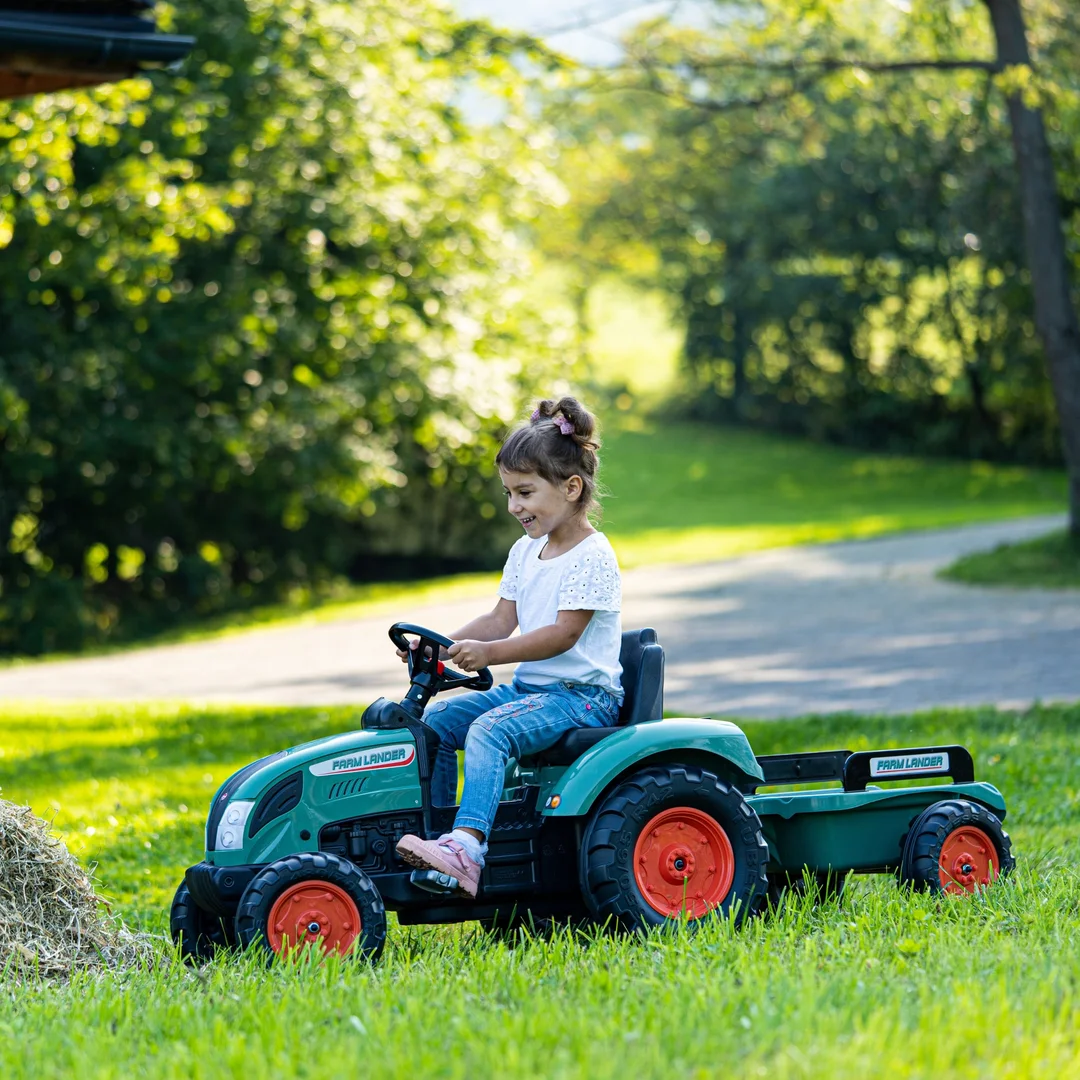 FALK Traktor Lander Zielony na Pedały z Przyczepką