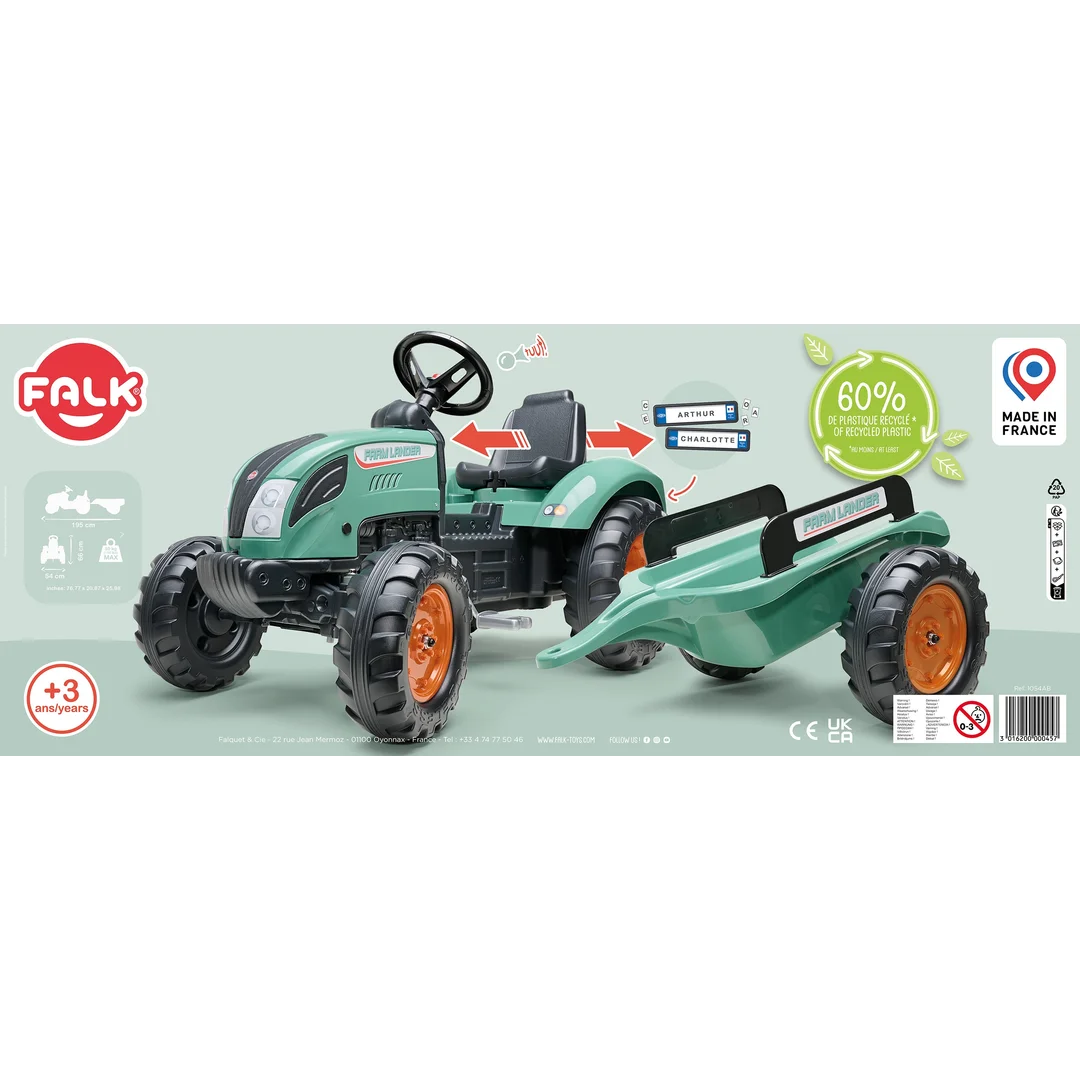 FALK Traktor Lander Zielony na Pedały z Przyczepką
