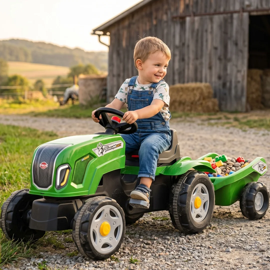 FALK Traktor na Pedały Claas Terra Maxx z Przyczepą i Otwieraną Maską