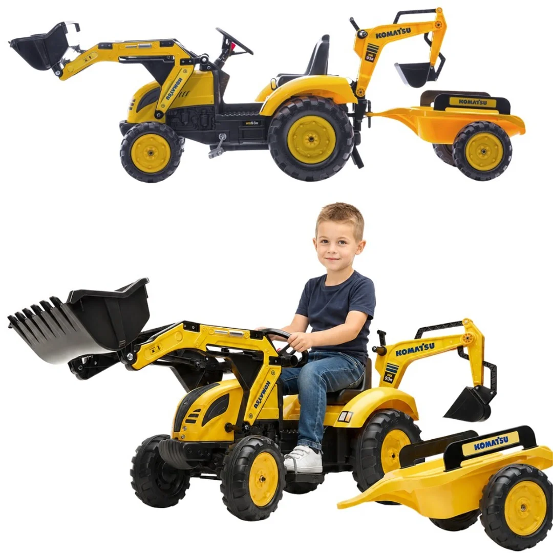 FALK Traktor na Pedały Komatsu Koparko Ładowarka z Przyczepą