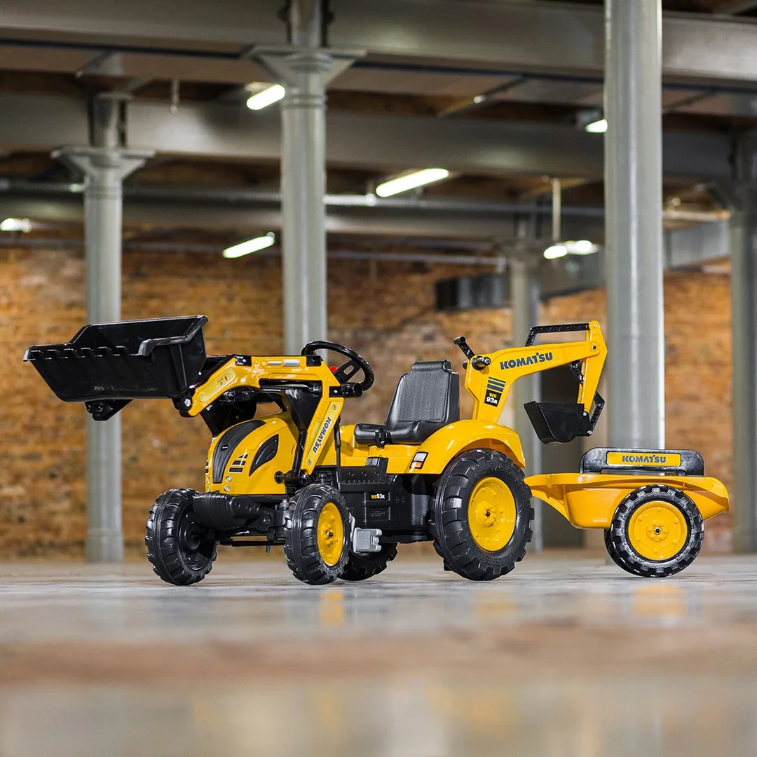 FALK Traktor na Pedały Komatsu Koparko Ładowarka z Przyczepą