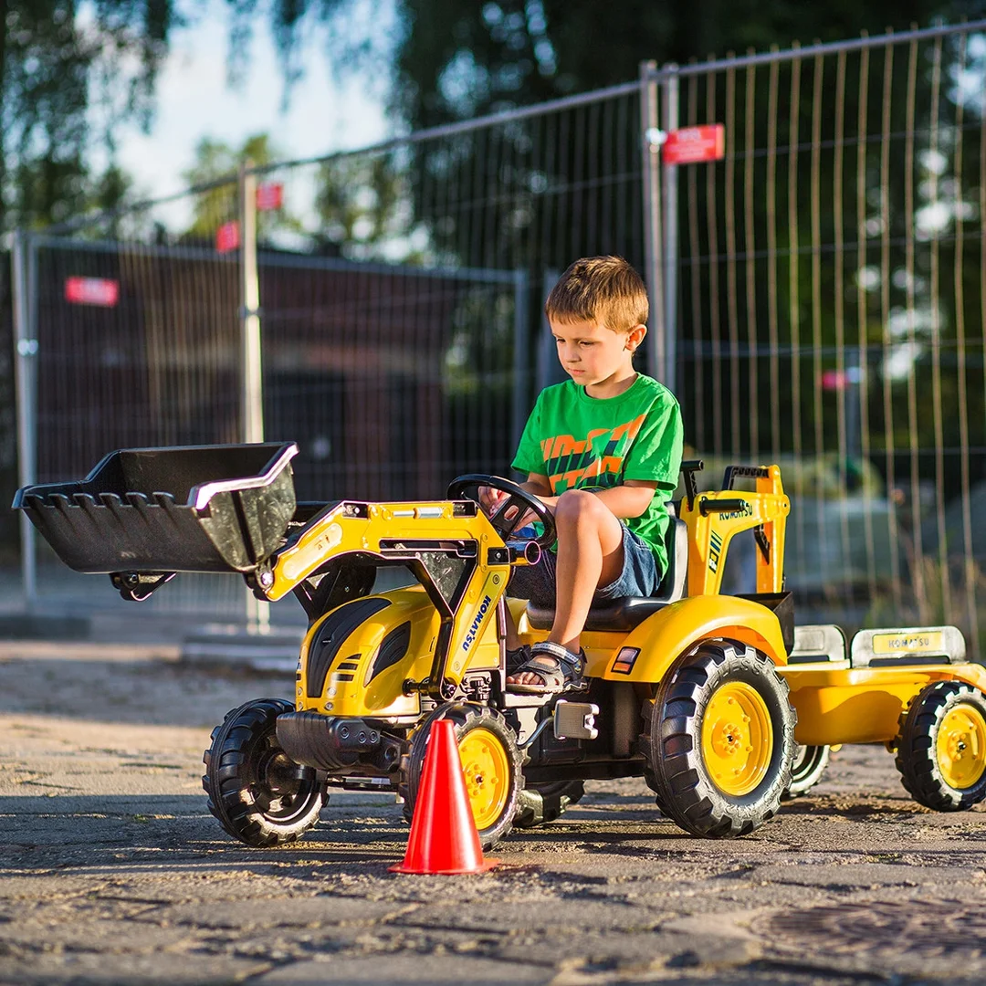 FALK Traktor na Pedały Komatsu Koparko Ładowarka z Przyczepą