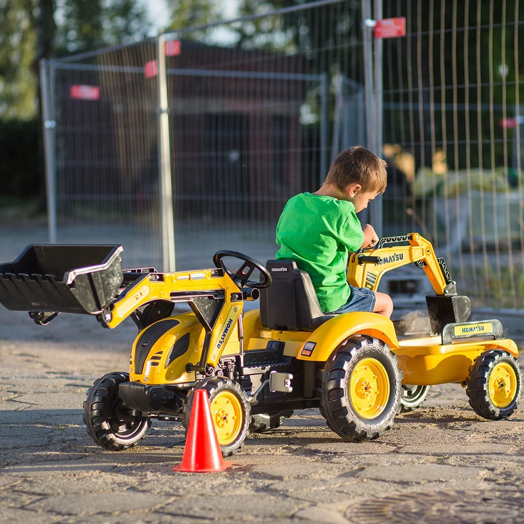 FALK Traktor na Pedały Komatsu Koparko Ładowarka z Przyczepą