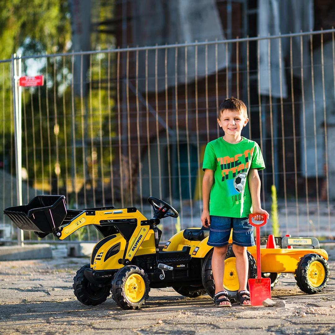 FALK Traktor na Pedały Komatsu Koparko Ładowarka z Przyczepą