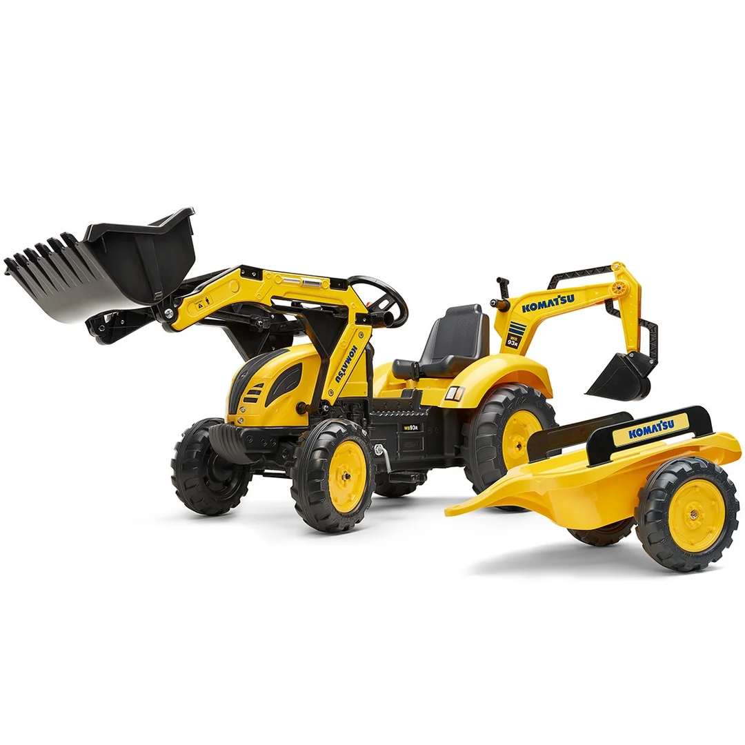 FALK Traktor na Pedały Komatsu Koparko Ładowarka z Przyczepą