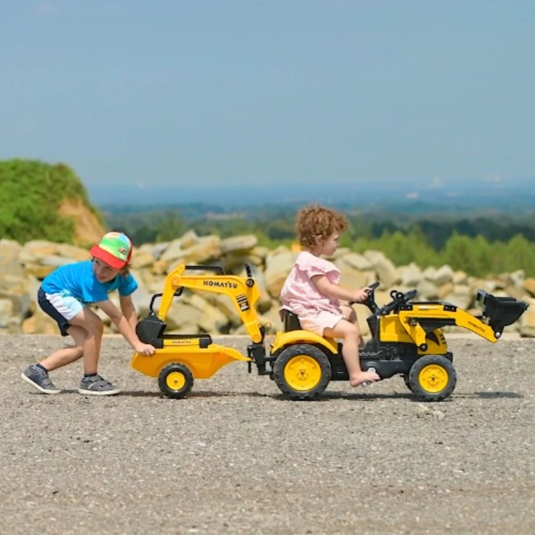 FALK Traktor na Pedały Komatsu z Łyżką Koparką i Przyczepą