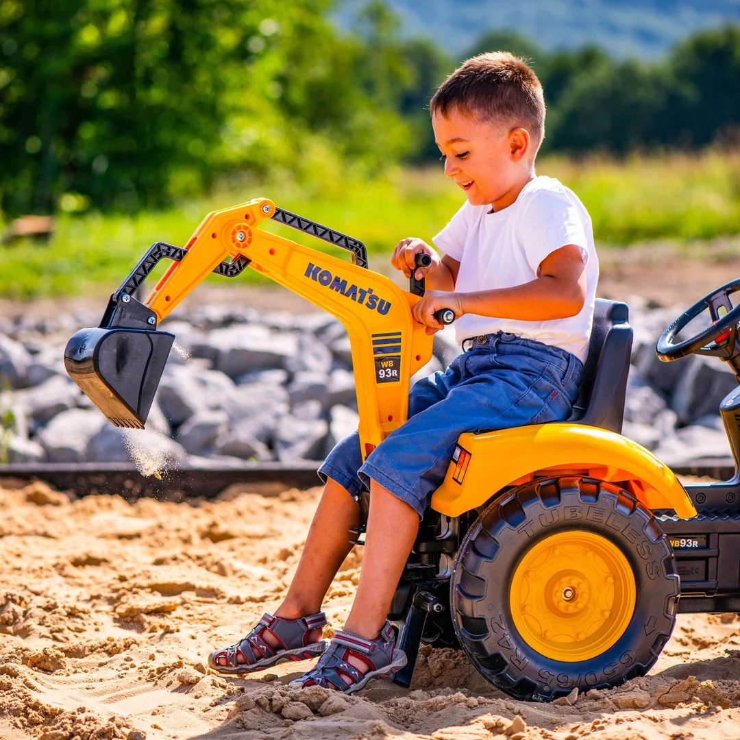 FALK Traktor na Pedały Komatsu z Łyżką Koparką i Przyczepą