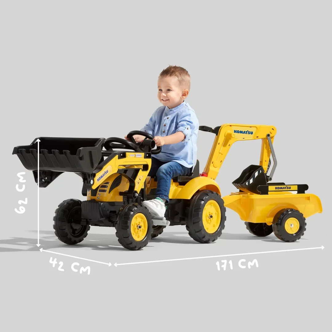 FALK Traktor na Pedały Komatsu z Łyżką Koparką i Przyczepą