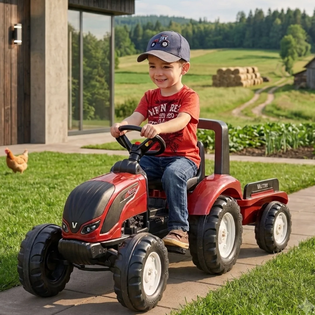 FALK Traktor na Pedały Bordowy z Przyczepą