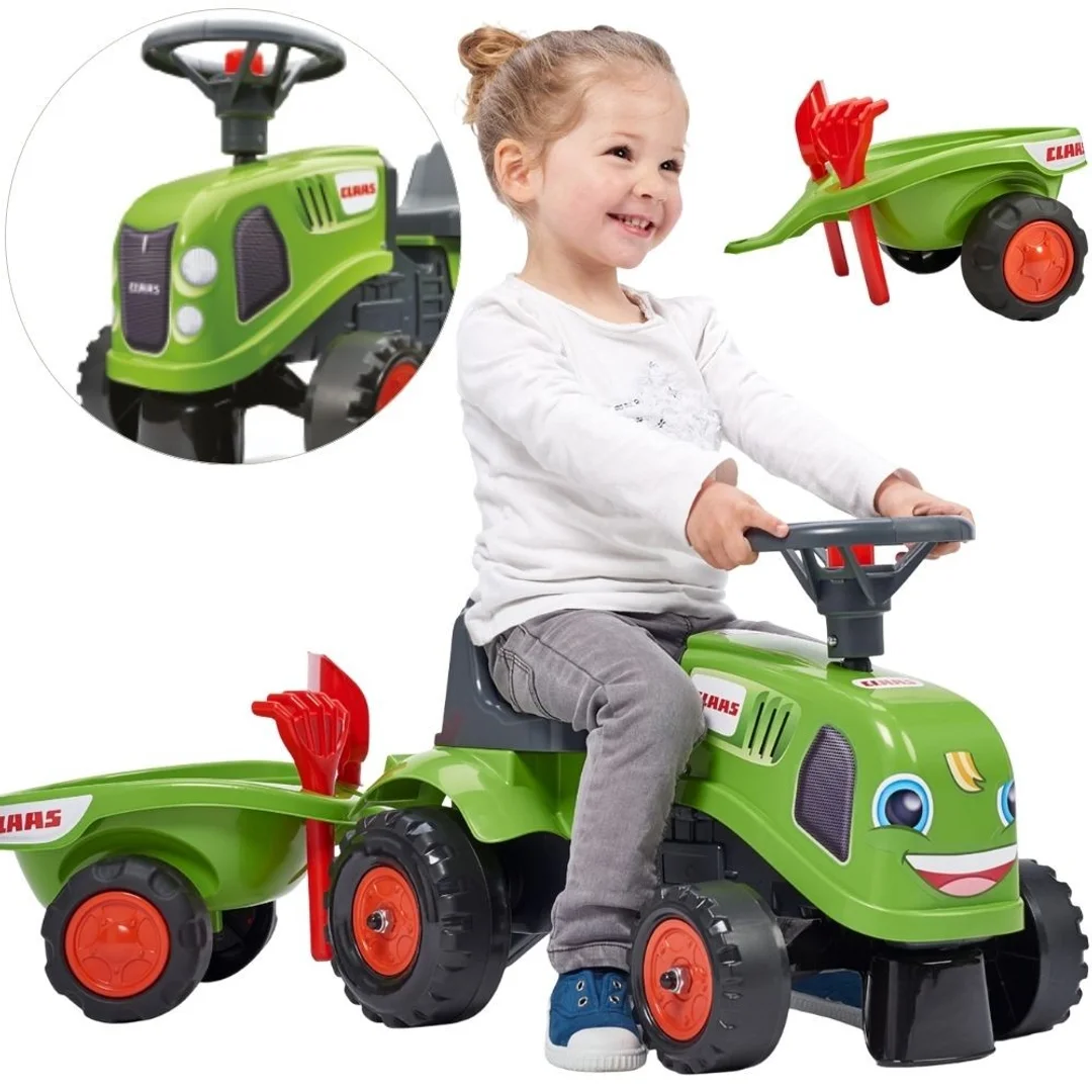 FALK Traktorek Baby Claas Zielony z Przyczepką