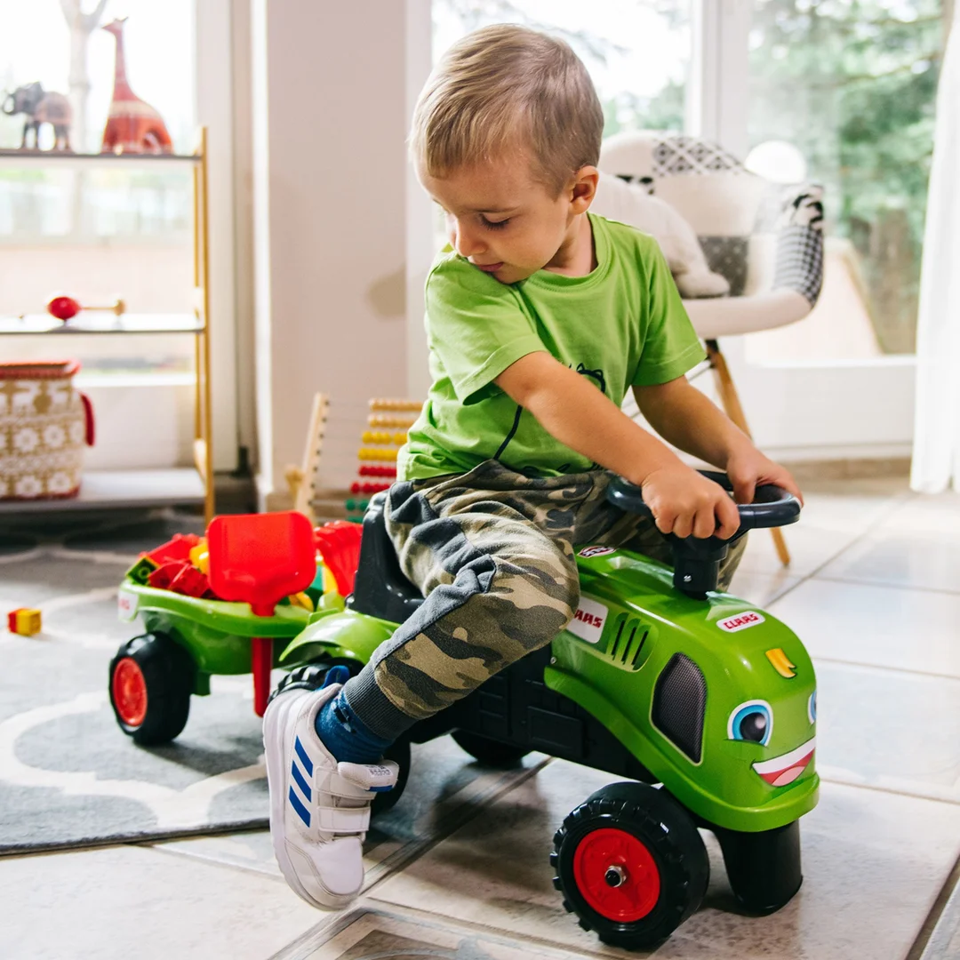 FALK Traktorek Baby Claas Zielony z Przyczepką