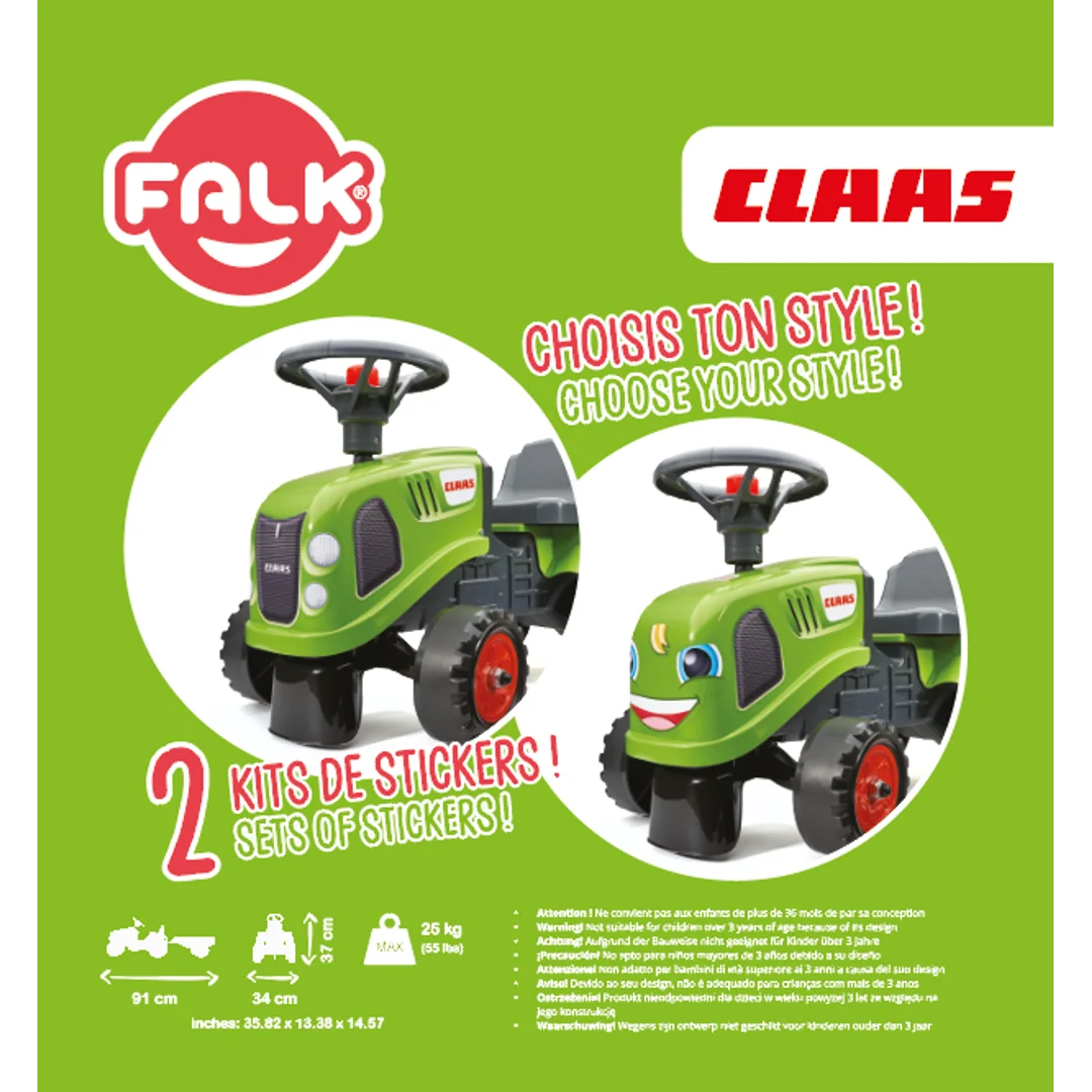FALK Traktorek Baby Claas Zielony z Przyczepką