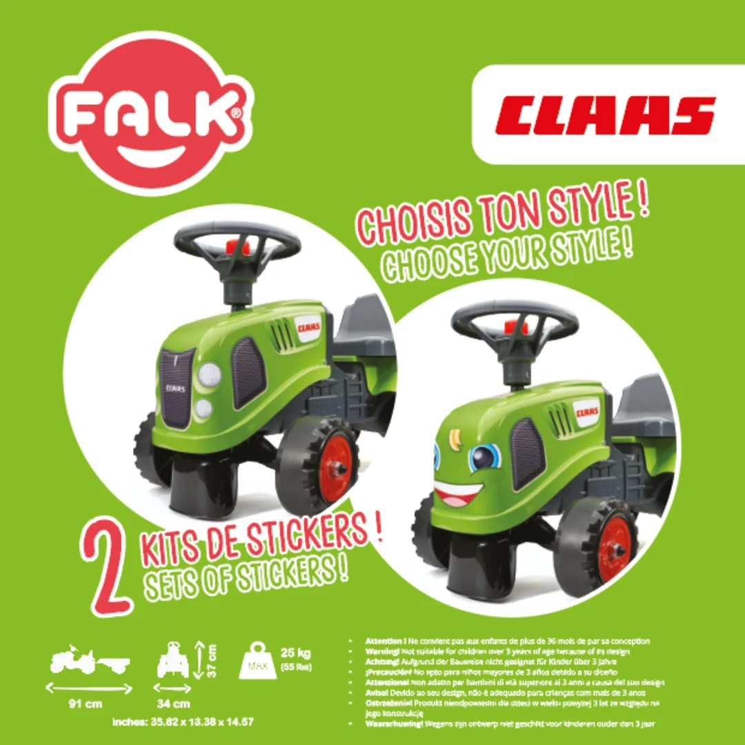 FALK Traktorek Baby Claas Zielony z Przyczepką