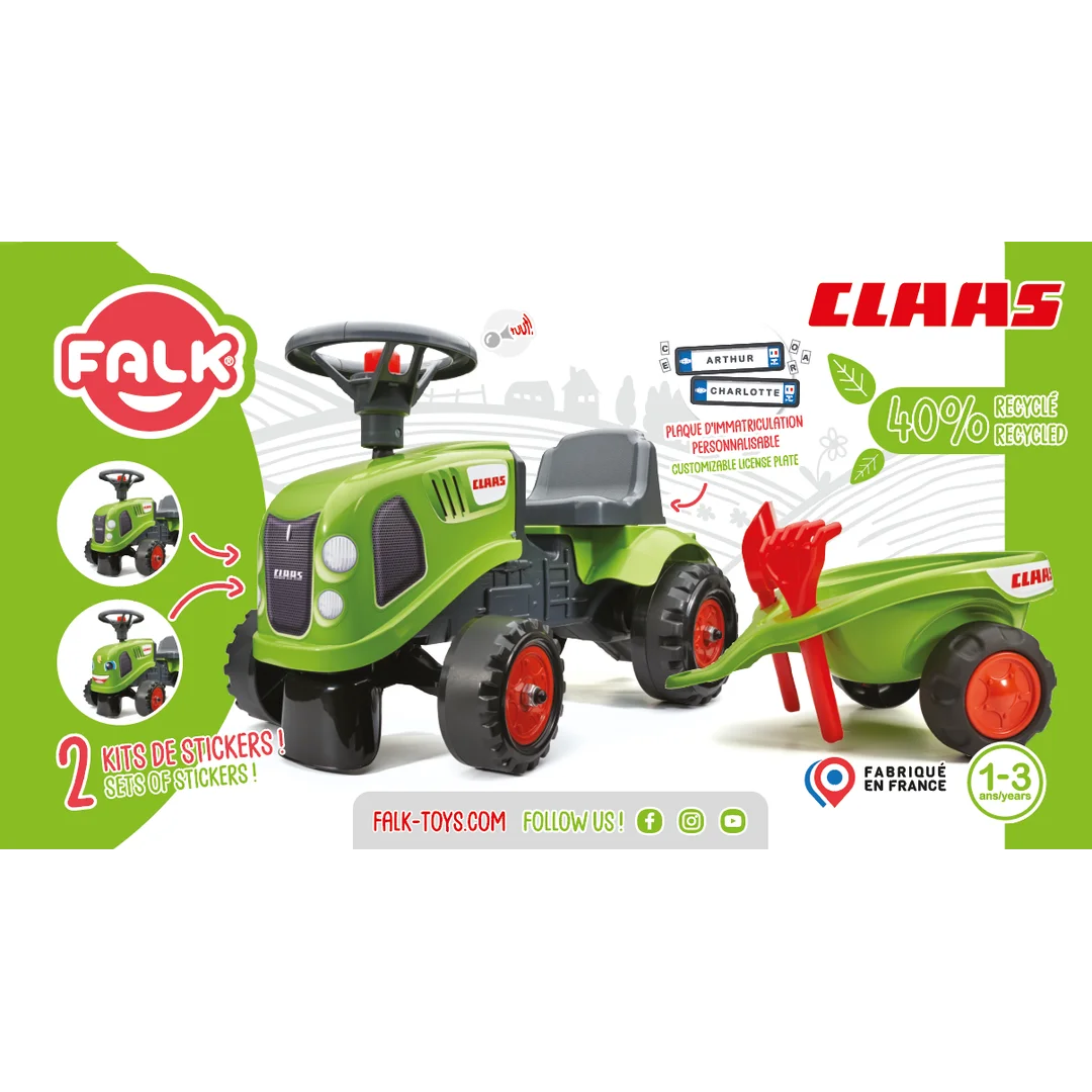 FALK Traktorek Baby Claas Zielony z Przyczepką