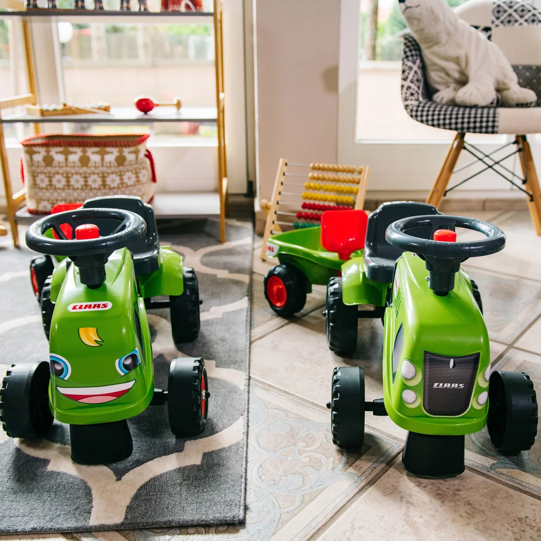 FALK Traktorek Baby Claas Zielony z Przyczepką