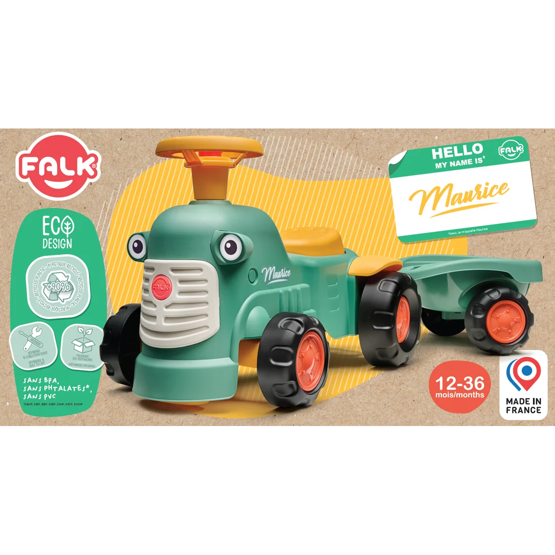 FALK Traktorek Baby Maurice Zielony Vintage z Przyczepką