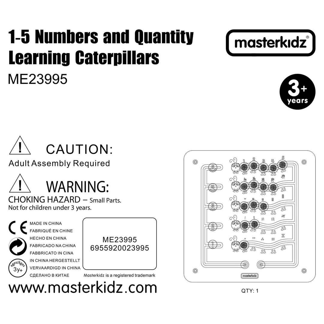 MASTERKIDZ Kolorowe Gąsieniczki Nauka Liczb i Ilości Tablica Ścienna Edukacyjna Montessori