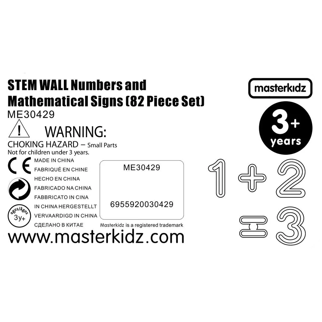 MASTERKIDZ Zestaw Cyferek i Znaków do Nauki Liczenia i Matematyki do Paneli Ściennych