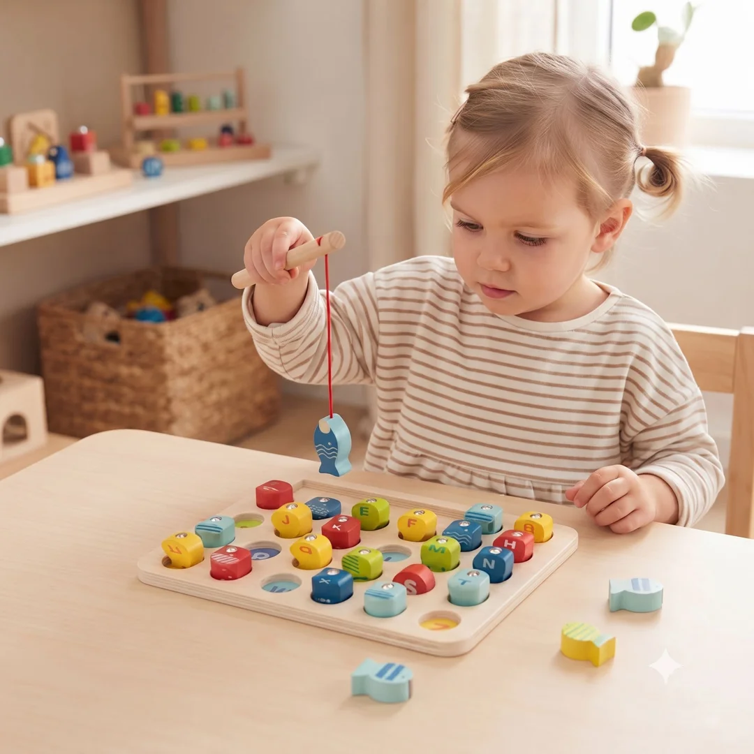 Tooky Toy Drewniana Gra Łowienie Rybek Nauka