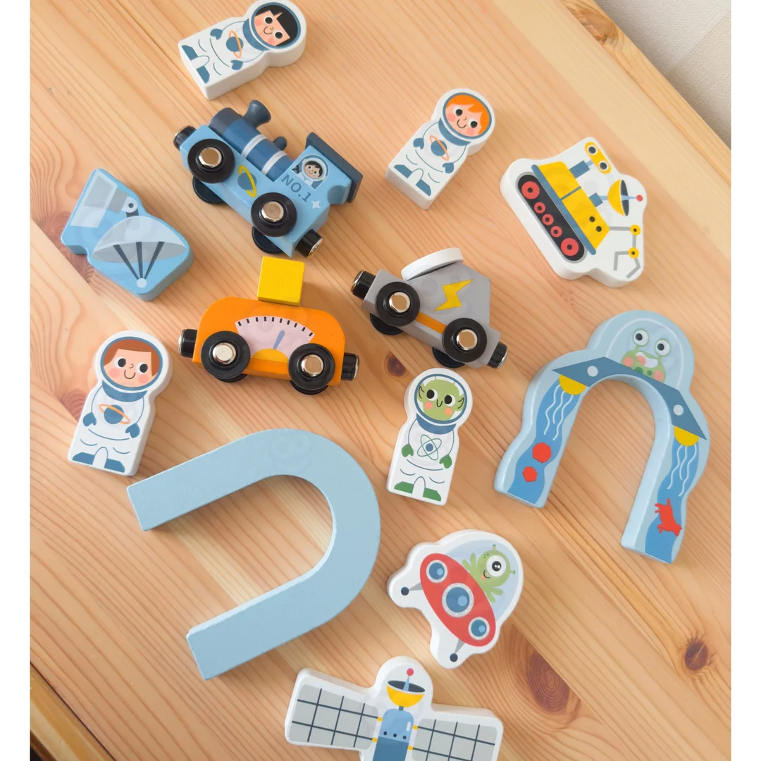 TOOKY TOY Drewniana Kolejka Pociąg Kosmiczna Rakieta Tory