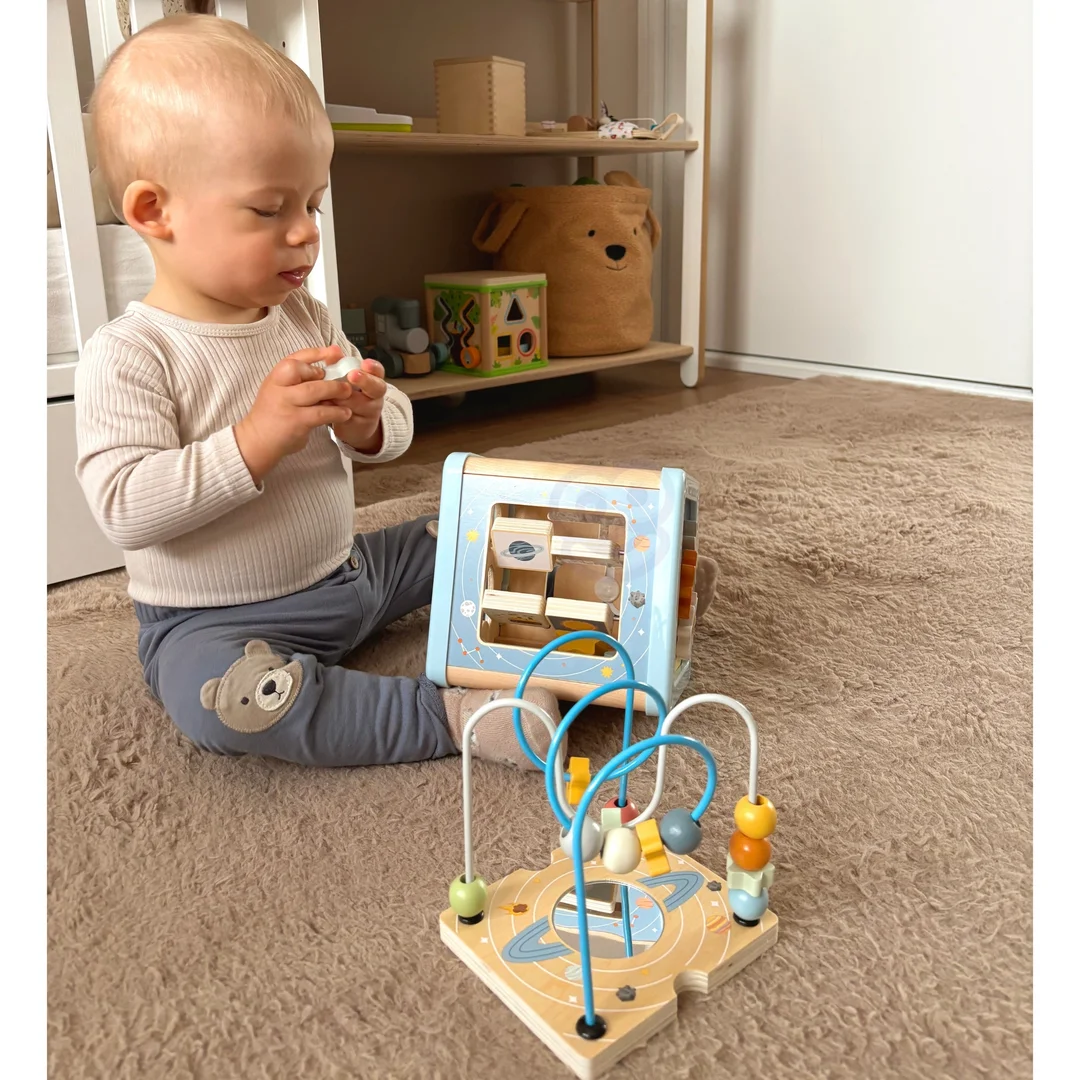 TOOKY TOY Drewniana Kostka Aktywności Kosmos Sorter Labirynt