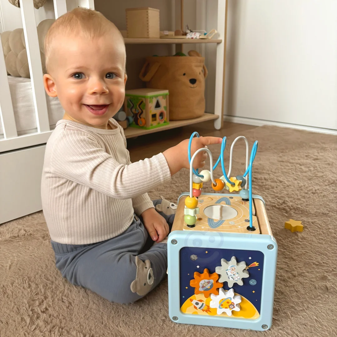TOOKY TOY Drewniana Kostka Aktywności Kosmos Sorter Labirynt