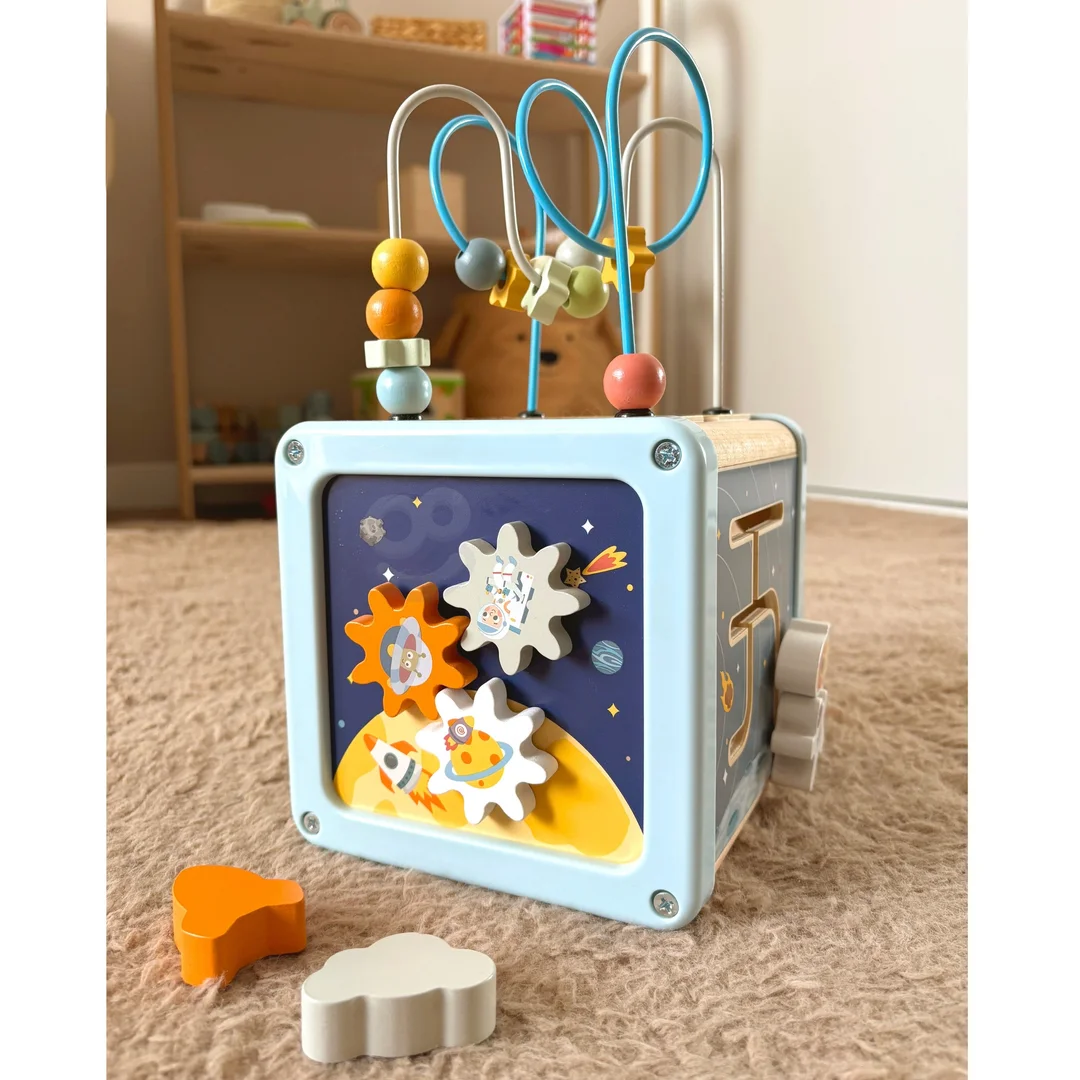 TOOKY TOY Drewniana Kostka Aktywności Kosmos Sorter Labirynt