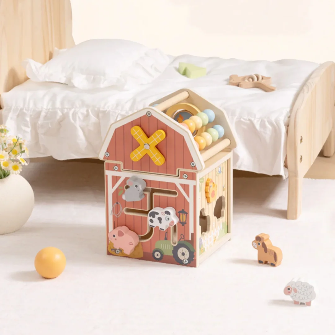 TOOKY TOY Drewniana Stodoła Aktywności Sorter Liczydło Montessori