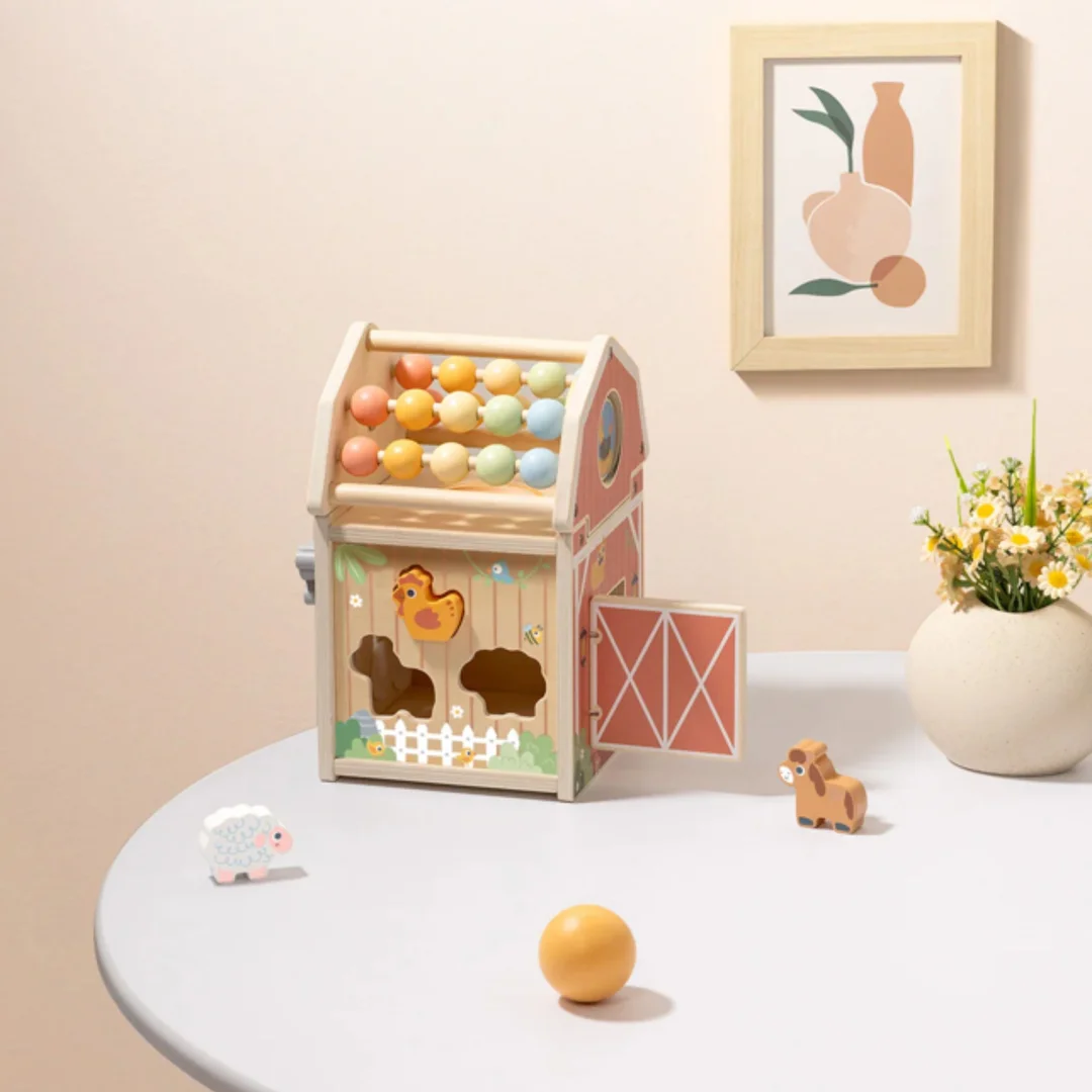 TOOKY TOY Drewniana Stodoła Aktywności Sorter Liczydło Montessori
