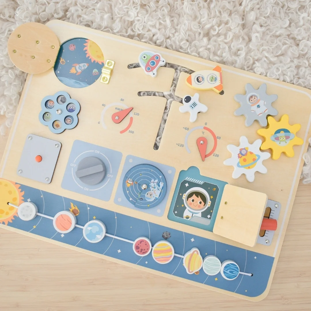 TOOKY TOY Drewniana Tablica Edukacyjna Montessori Astronauta Statek Kosmiczny