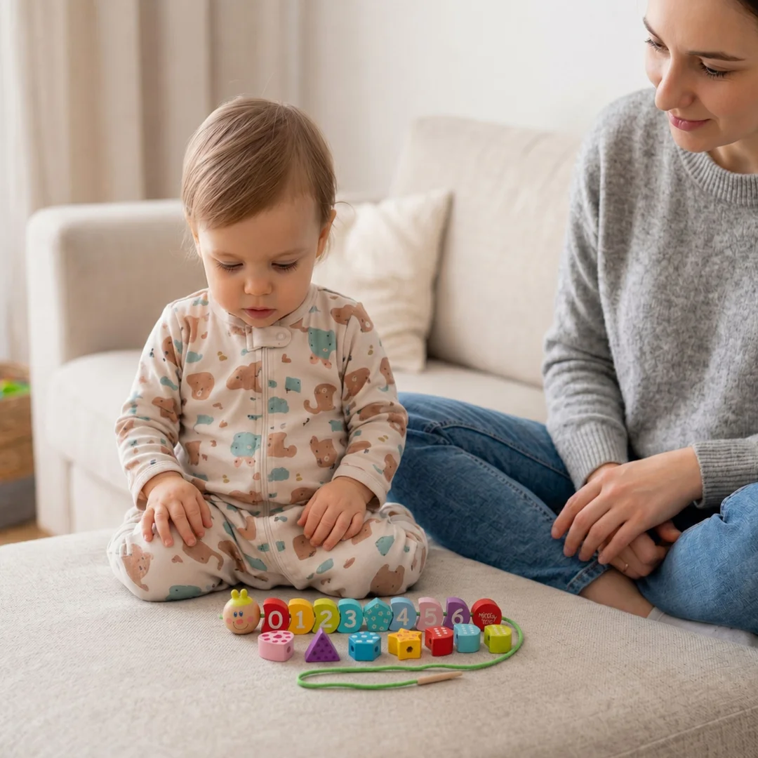 TOOKY TOY Drewniane Klocki do Nawlekania Gąsienica Nauka