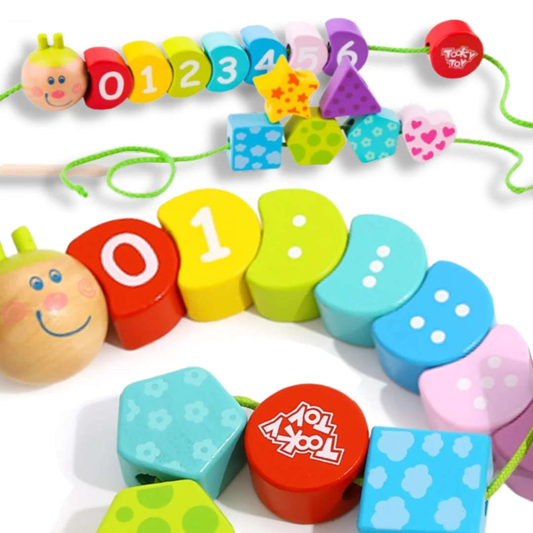 TOOKY TOY Drewniane Klocki do Nawlekania Gąsienica Nauka