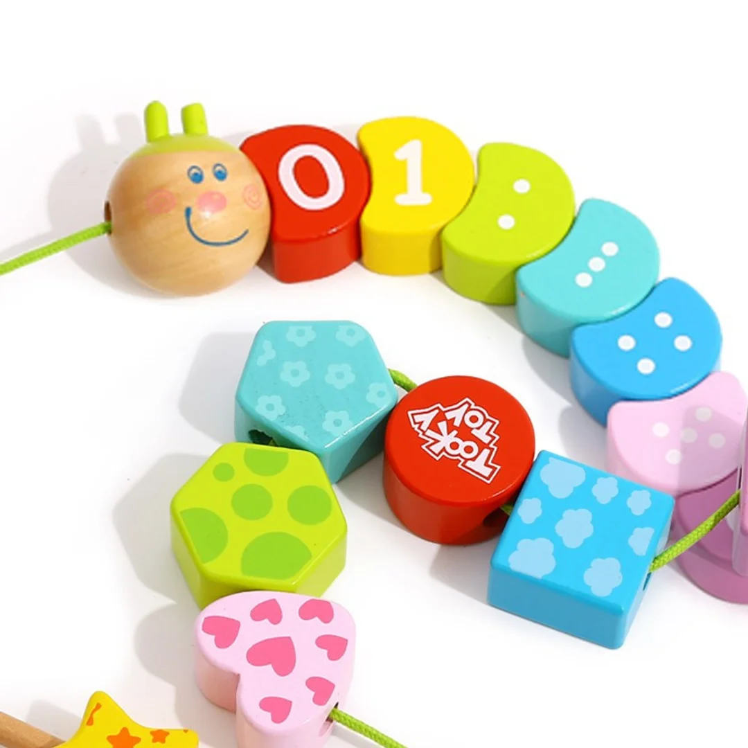 TOOKY TOY Drewniane Klocki do Nawlekania Gąsienica Nauka