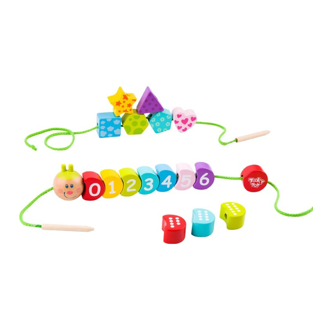 TOOKY TOY Drewniane Klocki do Nawlekania Gąsienica Nauka
