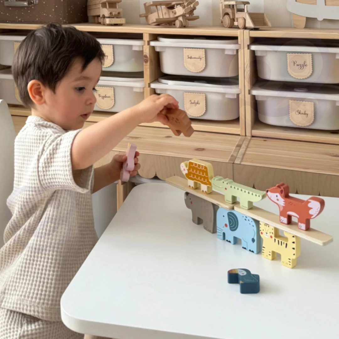 TOOKY TOY Drewniane Klocki Układanka Wieża Stacker Stosy Zwierzątka Montessori