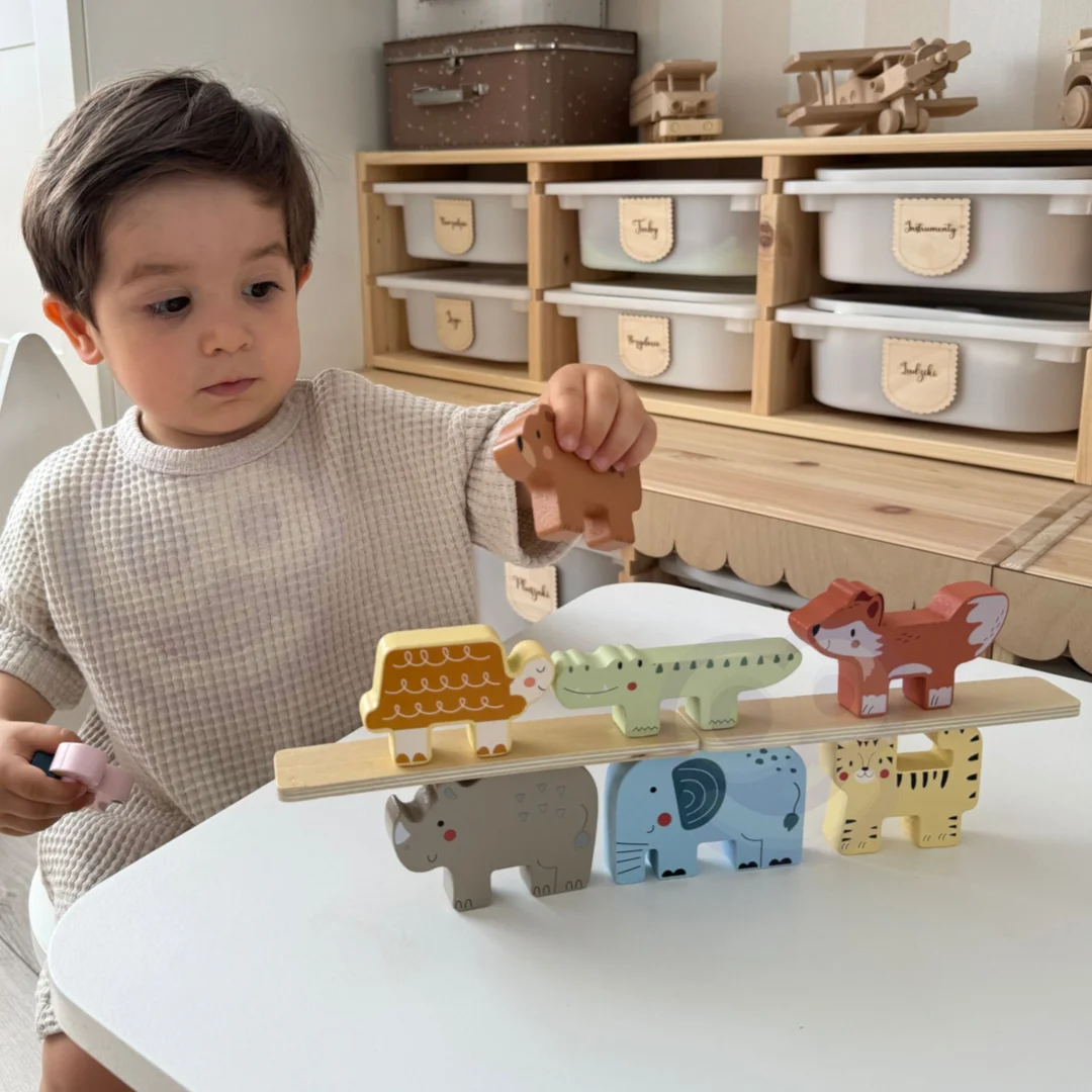 TOOKY TOY Drewniane Klocki Układanka Wieża Stacker Stosy Zwierzątka Montessori