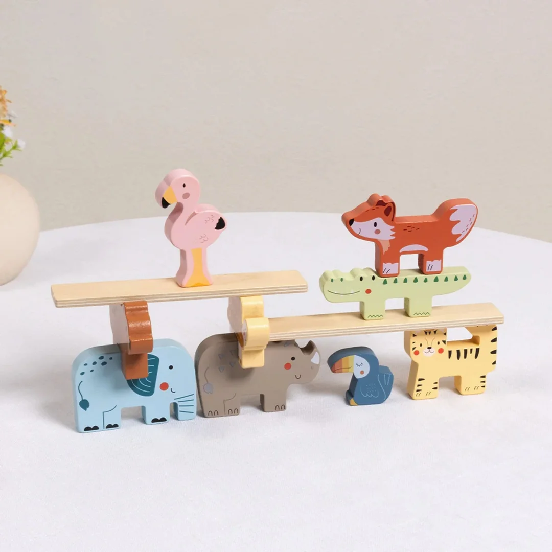 TOOKY TOY Drewniane Klocki Układanka Wieża Stacker Stosy Zwierzątka Montessori
