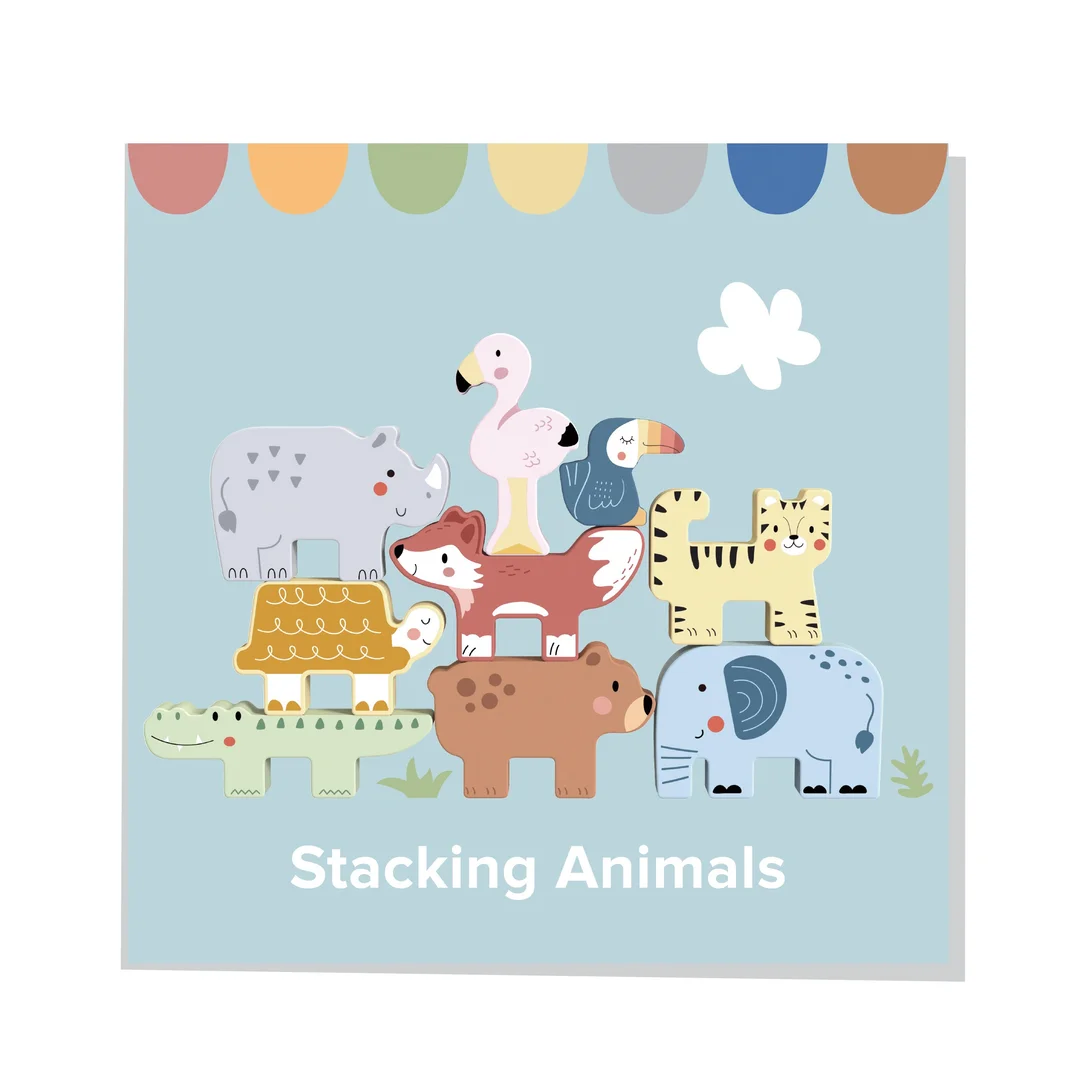 TOOKY TOY Drewniane Klocki Układanka Wieża Stacker Stosy Zwierzątka Montessori