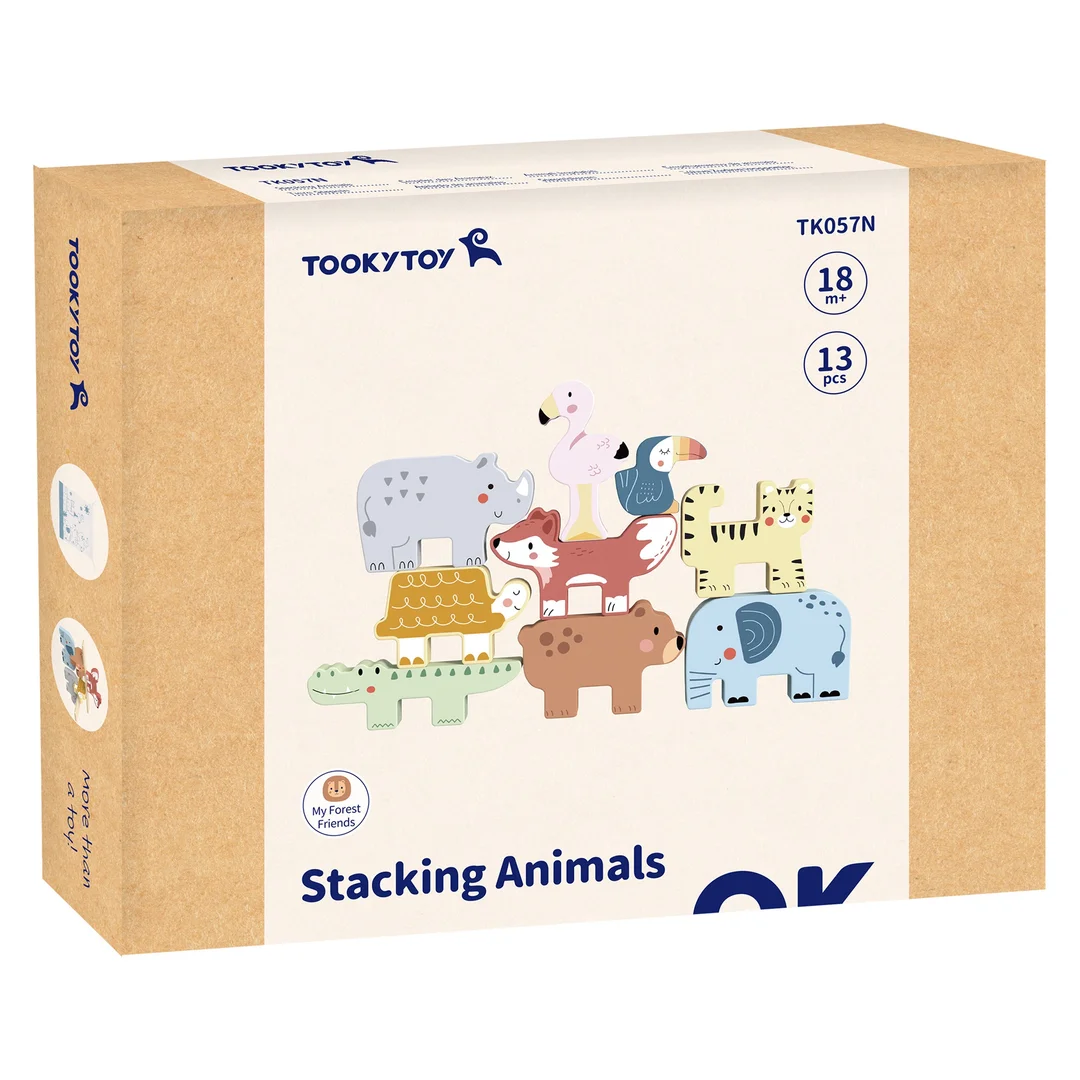 TOOKY TOY Drewniane Klocki Układanka Wieża Stacker Stosy Zwierzątka Montessori